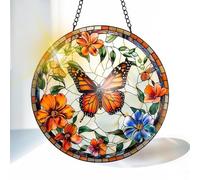VAIIEYO Butterfly Sun Catcher Stained Glass Window Hanging Ornament, Handmade Sun Catcher Flower Decoration with Hooks for Window Garden Home, Mother's Day & Birthday Housewarming Gift (20 cm)