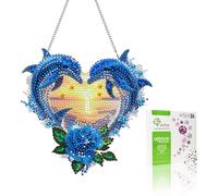 VAIIEYO Dolphin Diamond Painting Hanging Ornament, Window Hanging Kit with Chain, Special Shaped Crystal Pendant Animal Diamond Art Craft for Gift Home Wall Front Door Garden Decoration-13