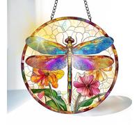 VAIIEYO Dragonfly Sun Catcher Stained Glass Window Hanging Ornament, Handmade Sun Catcher Animal Decoration with Hooks for Window Garden Home, Mother's Day & Birthday Housewarming Gift (20 cm)