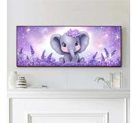 VAIIEYO Elephant Large Diamond Painting Kit, Large Diamond Art for Adults Animal Purple Flower, Paint with Round Full Drill Crystal Rhinestone Diamonds Gem Art for Home Wall Decoration Gift 12X31Inch