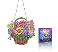 VAIIEYO Flower Basket Diamond Painting Hanging Ornament, Window Hanging Kit with Chain, Special Shaped Crystal Pendant Flower Diamond Art Craft for Gift Home Wall Front Door Garden Decoration