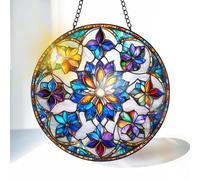 VAIIEYO Flower Sun Catcher Stained Glass Window Hanging Ornament, Handmade Sun Catcher Plant Decoration with Hooks for Window Garden Home, Mother's Day & Birthday Housewarming Gift (20 cm)