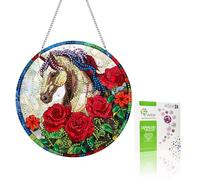 VAIIEYO Horse Diamond Painting Hanging Ornament, Window Hanging Kit with Chain, Special Shaped Crystal Pendant Rose Diamond Art Craft for Gift Home Wall Front Door Garden Decoration-18