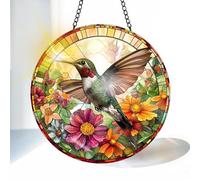 VAIIEYO Hummingbird Sun Catcher Stained Glass Window Hanging Ornament, Handmade Sun Catcher Animal Decoration with Hooks for Window Garden Home, Mother's Day & Birthday Housewarming Gift (20 cm)