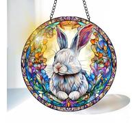 VAIIEYO Rabbit Sun Catcher Stained Glass Window Hanging Ornament, Handmade Sun Catcher Animal Decoration with Hooks for Window Garden Home, Mother's Day & Birthday Housewarming Gift (20 cm)