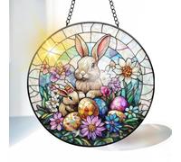 VAIIEYO Rabbit Sun Catcher Stained Glass Window Hanging Ornament, Handmade Sun Catcher Easter Egg Decoration with Hooks for Window Garden Home, Mother's Day & Birthday Housewarming Gift (20 cm)