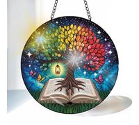 VAIIEYO Tree Sun Catcher Stained Glass Window Hanging Ornament, Handmade Sun Catcher Plant Decoration with Hooks for Window Garden Home, Mother's Day & Birthday Housewarming Gift (20 cm)