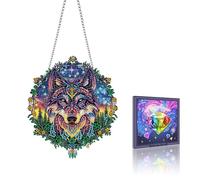 VAIIEYO Wolf Diamond Painting Hanging Ornament, Window Hanging Kit with Chain, Special Shaped Crystal Pendant Animal Diamond Art Craft for Gift Home Wall Front Door Garden Decoration