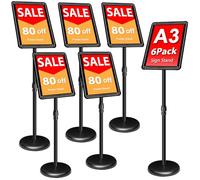 VAIIGO 6Pack A3 Sign Stand, Poster Display Stand Adjustable, Aluminum Sign Holder Menu Floor Standing with Snap-Open Frame & Stable Base, Advertising Signage Display Board for Business Office, Black