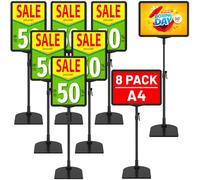 VAIIGO 8Pack Sign Holder Stand for Display A4, Adjustable Poster Stand for Table Top & Floor, Floor Standing Sign Holder, Metal Signage Stands for Business, Market, Retail, Store Display Stands