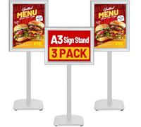 VAIIGO A3 Poster Sign Display Stand 3Pack - Heavy Duty Floor Standing Sign Holder with Snap Frame for Menu Holder, Welcome Sign, Outdoor Signage - Silver