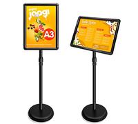 VAIIGO A3 Poster Stand, Adjustable Sign Holder & Menu Stand for Floor Display | Aluminium Snap Frame with Safety Corners & Stable Base | Signage Floor Standing for Advertising, Notice, Welcome, Black