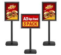 VAIIGO A3 Sign Holder Stand 3Pack - Heavy Duty Floor Standing Poster Display Stand with Snap Frame for Menu Holder, Outdoor Signage, Welcome Sign - Black