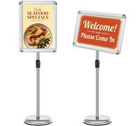 VAIIGO A3 Sign Stand Adjustable, Aluminum Sign Holder & Poster Menu Stand for Floor Standing Display | Aluminium Snap Frame with Safety Corners & Stable Base | for Advertising, Notice, Welcome, Silver