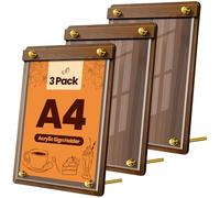 VAIIGO A4 Acrylic Display Stand 3 Pack - Slant Back Acrylic Sign Holder, Clear Perspex Menu Holder for Tables, A4 Plastic Poster Stand, Document Leaflet Holder for Restaurant, Office, Shop, Office