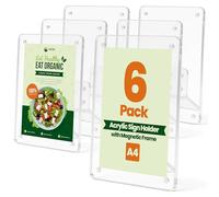VAIIGO A4 Acrylic Sign Holder 6 Pack - A4 Slanted Perspex Display Stand with Magnetic Picture Frame, Portrait & Landscape Acrylic Poster Menu Holder, Table Menu Stand for Home, Restaurant, Office,Shop