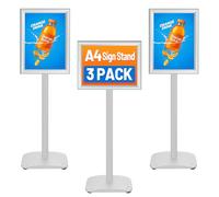 VAIIGO A4 Poster Sign Display Stand 3Pack - Heavy Duty Floor Standing Sign Holder with Snap Frame for Menu Holder, Welcome Sign, Outdoor Signage - Silver