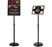 VAIIGO A4 Sign Stand Adjustable Aluminum Poster Display Stand Snap Frame Menu Floor Standing Replaceable Advertisement Rack with Stable Round Base (Black)