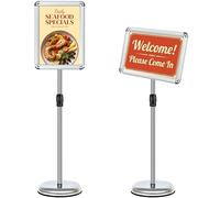 VAIIGO A4 Sign Stand Adjustable, Aluminum Sign Holder & Poster Menu Stand for Floor Standing Display | Aluminium Snap Frame with Safety Corners & Stable Base | for Advertising, Notice, Welcome, Silver