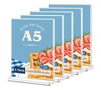 VAIIGO A5 Acrylic Sign Stand, T-Shape Poster Menu Holder - Double-Sided Display Stand for Restaurant, Hotel, Office, Wedding, Menu, Picture, Document, Promotion (White/5Pack)