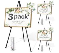 VAIIGO Display Easel Stand, 3Pcs Artsist Easels for Wedding Sign Poster Stand Folding Portable Floor Adjustable Metal Black Easel Instant Tripod Easel for Painting Wedding Welcome Sign Stand
