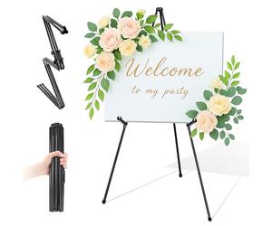 VAIIGO Display Easel Stand for Wedding Sign,Portable Metal Black Easels, Adjustable 168cm Easel Stand for Display, Folding Artist Easels Floor Collapsible Tripod for Sign, Painting, Poster(1Pack)