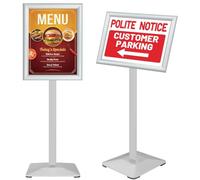 VAIIGO Heavy Duty Sign Stand A3, Floor Standing Sign Holder, Display Poster Stand with Cast Iron Base, Heavy Duty, Adjustable Height, for Menu, Poster, Advertising, Signage, Sales Display, Silver
