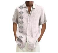 VaiKanhai mens summer linen shirt short sleeve breathable striped boho hawaiian shirt cotton linen shirt casual shirt fashion 2025 shirt, White, 6XL