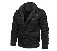 VaiKanhai Outdoor Military Jacket Men's Padded Cotton Thermal Jacket Winter Transition Jacket Stand-Up Collar Windproof Field Jacket Zip Up Cargo Jacket Men Baggy M65 Army Combat Jacket M-6XL, black