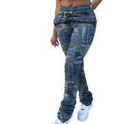 VaiKanhai Trousers Casual Long Wrist Trousers Jeans Print Women's Trousers Gangster Bride Costume Women's Trousers, darkblue, XXL