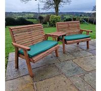 vail angled tray 4 seater bench set with green cushions