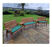 vail angled tray 7 seater bench set with green cushions