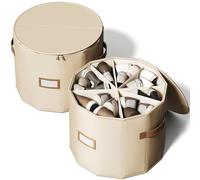 Vailando Shoe Organizer for Closet - Cylindrical Shoe Storage Organizer with Adjustable Dividers for Closet, Foldable Shoe Storage Box, Beige, 2-Pack, Large