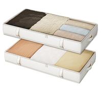 Vailando Under Bed Storage Containers, Closet Organizers and Storage Bins, 6 Inches Tall Clothes Storage with Sturdy Handles and Sidewalls, Foldable, Beige, 2-Pack