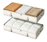 Vailando Under Bed Storage Containers, Closet Organizers and Storage Bins, 6 Inches Tall Clothes Storage with Sturdy Handles and Sidewalls, Foldable, Beige, 2-Pack