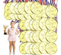 Vaileal 100 Pcs Medals for Children: Plastic Gold Medals With Ribbon, Sports Day Winner Medals for Kids Adults, for Party Favours Prizes, Gymnastics Competitions, Decorations