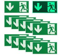 Vaileal Pack of 10 Emergency Exit Signs, 300 x 150 mm, Green, Aluminium, Photoluminescent, Portrait, Utilitarian Style, Reflective, Escape Route Signs