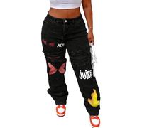 Vaimti Plus Size Women's Distressed Ripped Jeans with Butterfly, High Waisted Straight Leg Denim