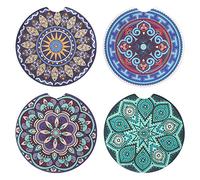 Vaincre 4 Pack 2.56 inch Car Coasters for Drinks Absorbent, Mandala Ceramic Car Cup Holder Coaster for Your Car with Fingertip Grip, Removable Cute Auto Accessories, Keep Car Clean for Women & Girls