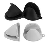 Vaincre 4PCS Silicone Oven Mitts Heat Resistant, Silicone Potholders for Kitchen, Mini Rubber Oven Glove Kitchen Mittens, Cute Cooking Mitts (Black and Gray)