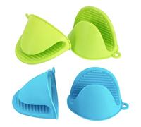 Vaincre 4PCS Silicone Oven Mitts Heat Resistant, Silicone Potholders for Kitchen, Mini Rubber Oven Glove Kitchen Mittens, Cute Cooking Mitts (Blue and Green)
