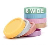 Vaincre 8PCS Wide Mouth Mason Jar Lids, Plastic Mason Jar Canning Lids Tops, Reusable Leak Proof Canning Covers with Silicone Rings for Ball, Kerr and More, Dishwasher Safe