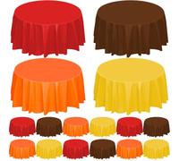 VAIPI 16 Pcs Fall Plastic Round Tablecloth Autumn Disposable Table Cloth Thanksgiving Plastic Circular Tablecloths Brown Orange Yellow Red Table Cover for Thanksgiving Harvest Holiday Party, 84 Inch