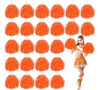 VAIPI 24 PCS Orange Pom Poms Cheerleading Metallic Foil Cheer Pompoms with Plastic Handle for Cheerleader Squad Spirit Sports Tournament, Cheering Party,Homecoming Game,Pep Rally,Parade (Orange)