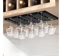 Vaisoeny Wine Glass Holder, 4 Pack Under Cabinet Stemware Storage, Black