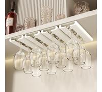 Vaisoeny Wine Glass Holder - 4Pack Under Cabinet Stemware Rack, No Drilling Installation, Hanging Rack for Kitchen and Bar (White)