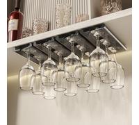 Vaisoeny Wine Glass Holder, 4Pack Wine Glass Holder Under Cabinet, No Drilling Installation Wine Glass Rack, Stemware Rack, Glass Hanging Rack for Kitchen and Bar (Gery)