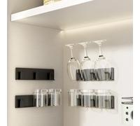 Vaisoeny Wine Glass Holder, No Drilling Wall Mounted Storage (4, Black)