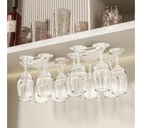 Vaisoeny Wine Glass Rack, 360° Infinitely Rotating Wine Glass Holder, No Drilling Wine Glass Holders Hanging Under Shelf, Easy Installation Wine Glass Storage for Kitchens and Bars.(2PACK-White)