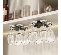 Vaisoeny Wine Glass Rack, 360° Infinitely Rotating Wine Glass Holder, No Drilling Wine Glass Holders Hanging Under Shelf, Easy Installation Wine Glass Storage for Kitchens and Bars.(2PACK-Black)